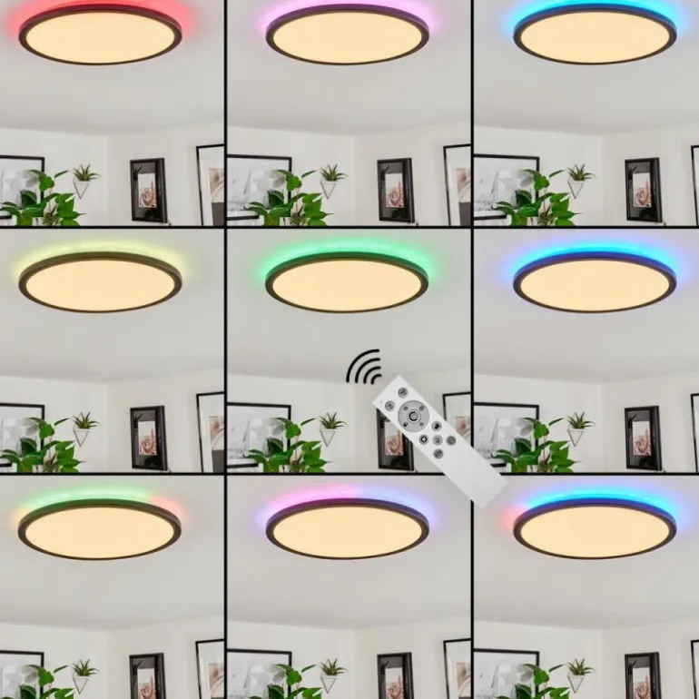 Plafonnier Hortinhas LED Noir, 1 lumière, Télécommandes, Changeur de couleurs