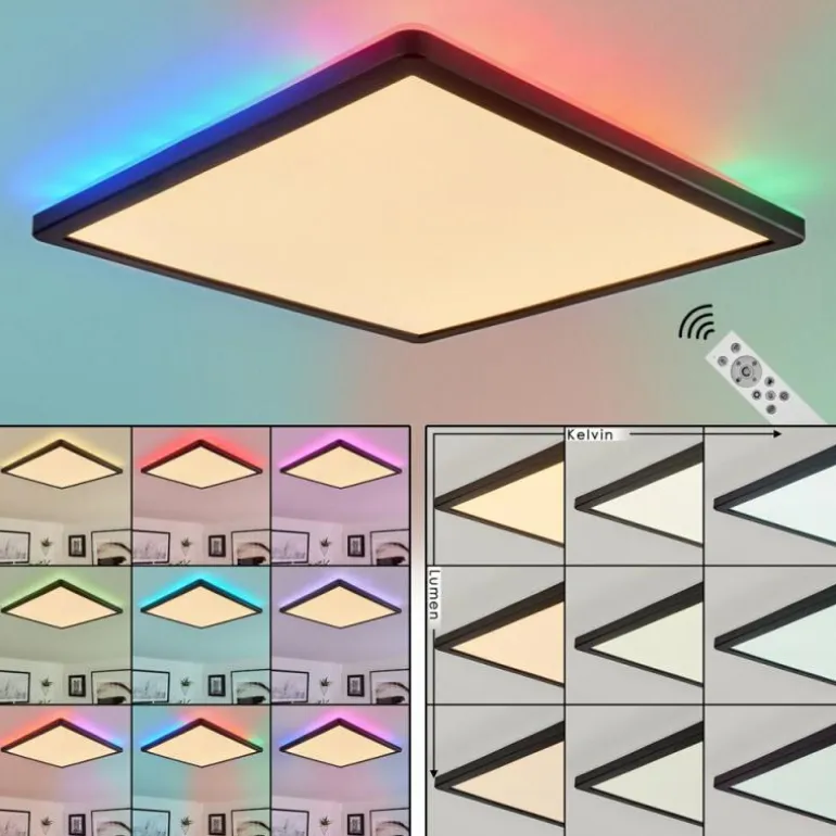 Plafonnier Hortinhas LED Noir, 1 lumière, Télécommandes, Changeur de couleurs