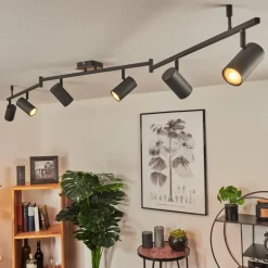 Plafonnier Javel Brun, Gris, Couleur bois, Noir, 6 lumières