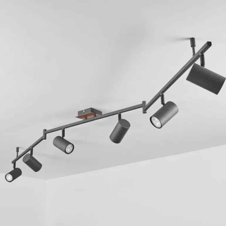 Plafonnier Javel Brun, Gris, Couleur bois, Noir, 6 lumières