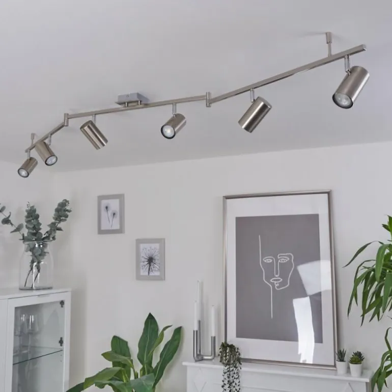 Plafonnier Javel Chrome, Nickel mat, 6 lumières