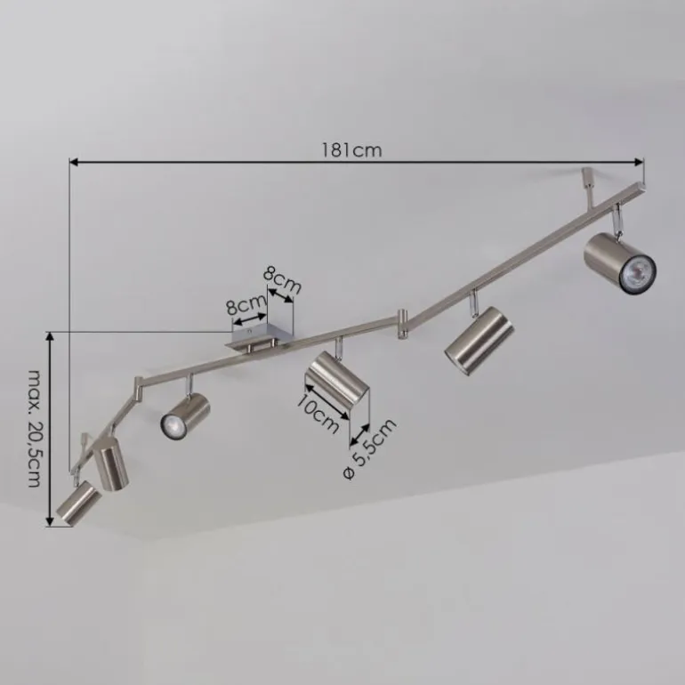 Plafonnier Javel Chrome, Nickel mat, 6 lumières