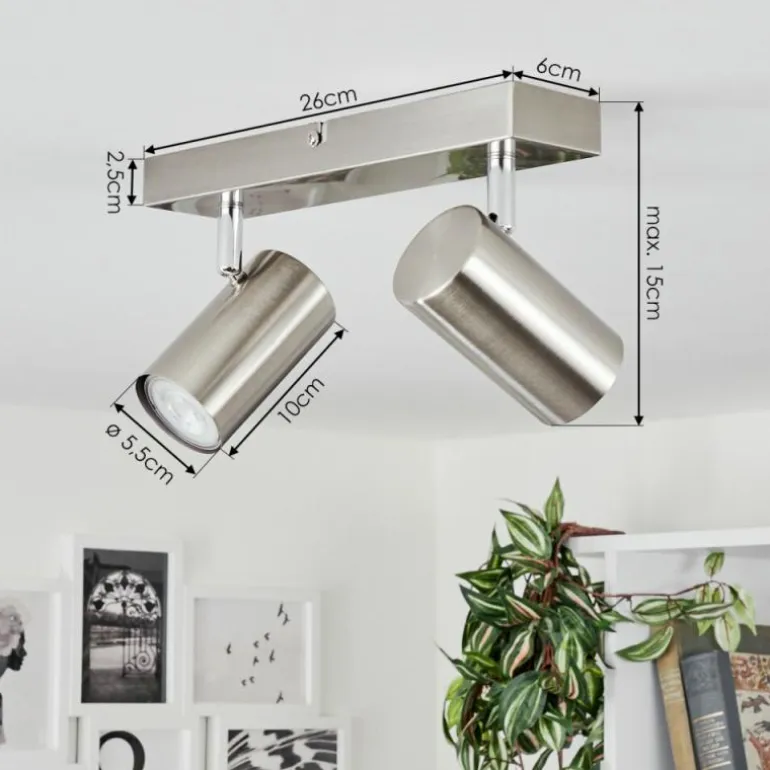 Plafonnier Javel Chrome, Nickel mat, 2 lumières