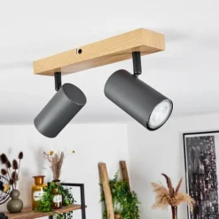 Plafonnier Javel Couleur bois, Noir, 2 lumières