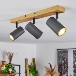 Plafonnier Javel Couleur bois, Noir, 3 lumières
