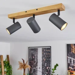 Plafonnier Javel Couleur bois, Noir, 3 lumières