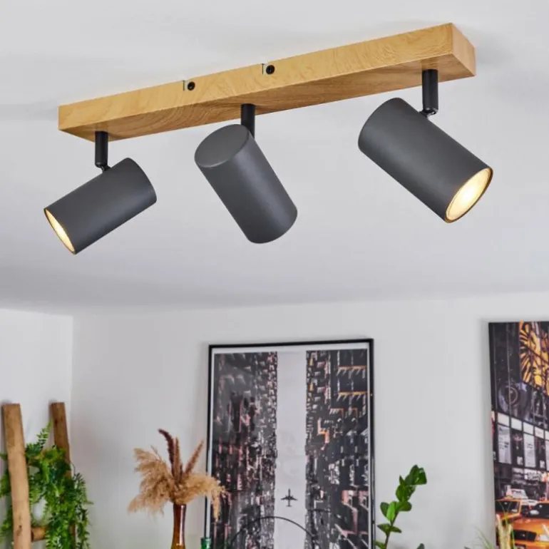 Plafonnier Javel Couleur bois, Noir, 3 lumières