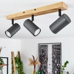 Plafonnier Javel Couleur bois, Noir, 3 lumières
