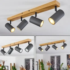 Plafonnier Javel Couleur bois, Noir, 4 lumières