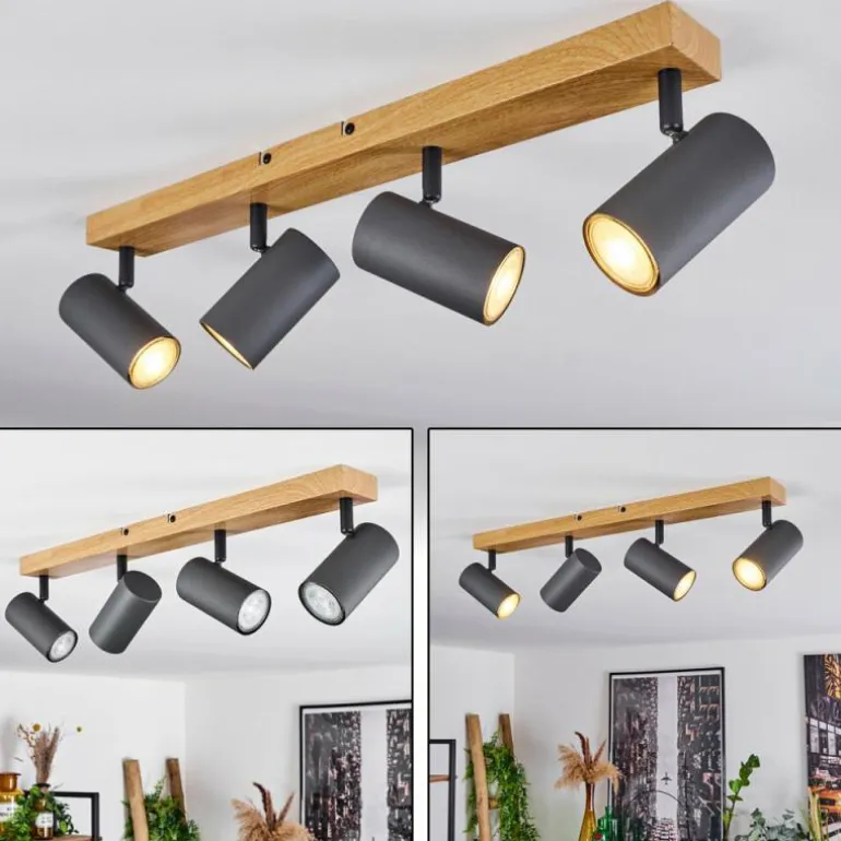 Plafonnier Javel Couleur bois, Noir, 4 lumières