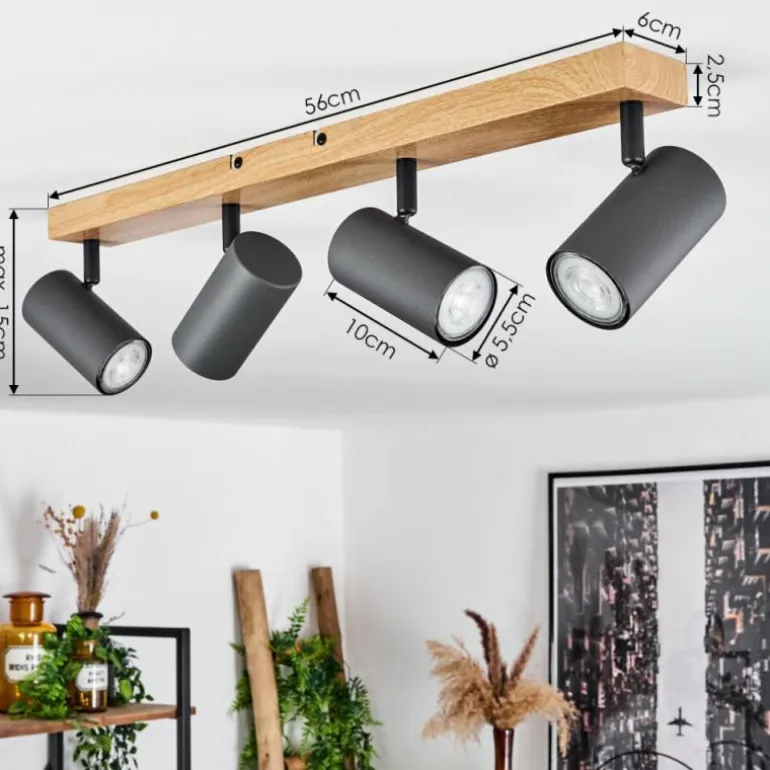 Plafonnier Javel Couleur bois, Noir, 4 lumières