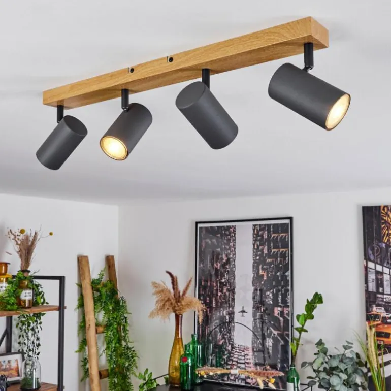 Plafonnier Javel Couleur bois, Noir, 4 lumières