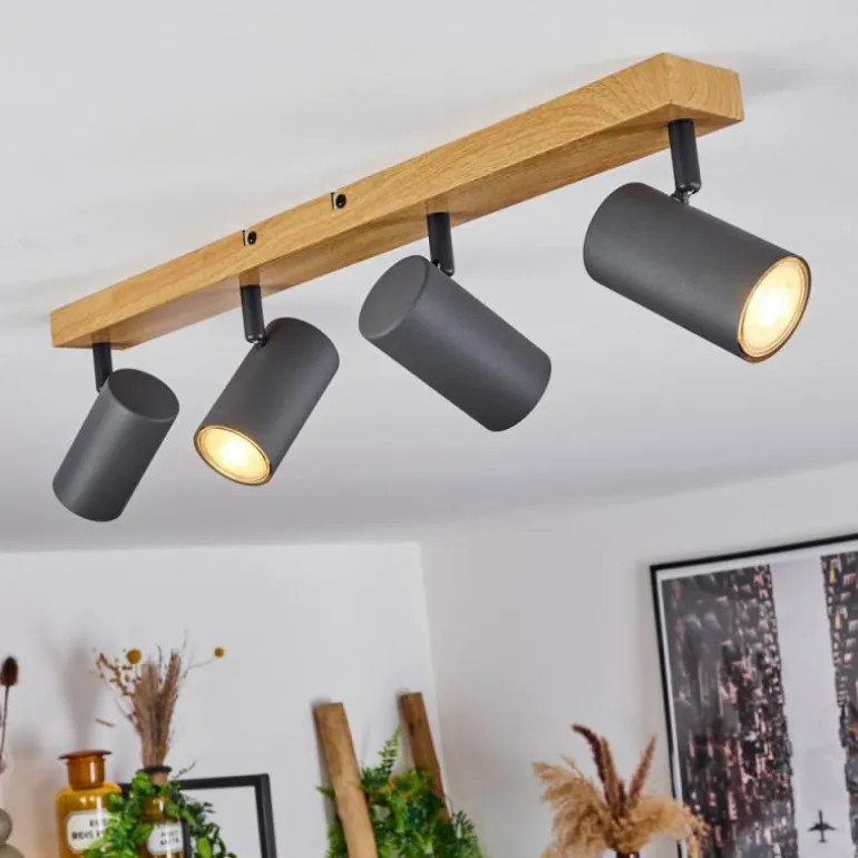 Plafonnier Javel Couleur bois, Noir, 4 lumières