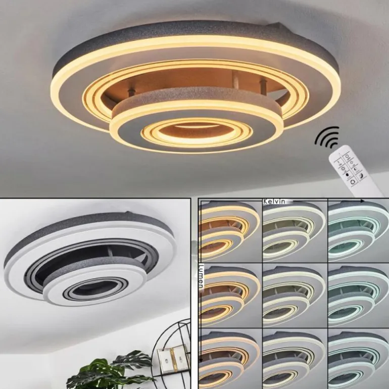 Plafonnier Kolo LED Gris, Blanc, 1 lumière, Télécommandes