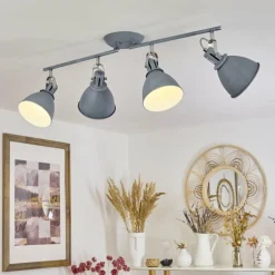 Plafonnier Koppom Bleu, Gris, 4 lumières