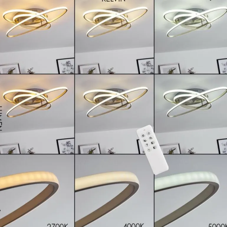 Plafonnier Krabi LED Nickel mat, 3 lumières, Télécommandes