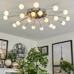 Plafonnier Lacosse LED Chrome, Nickel mat, 21 lumières