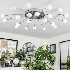 Plafonnier Lacosse LED Chrome, Nickel mat, 21 lumières