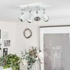 Plafonnier Lanrigan Chrome, Blanc, 4 lumières