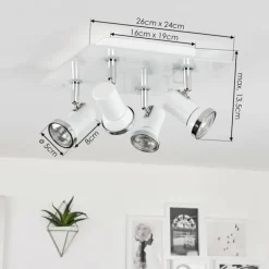 Plafonnier Lanrigan Chrome, Blanc, 4 lumières