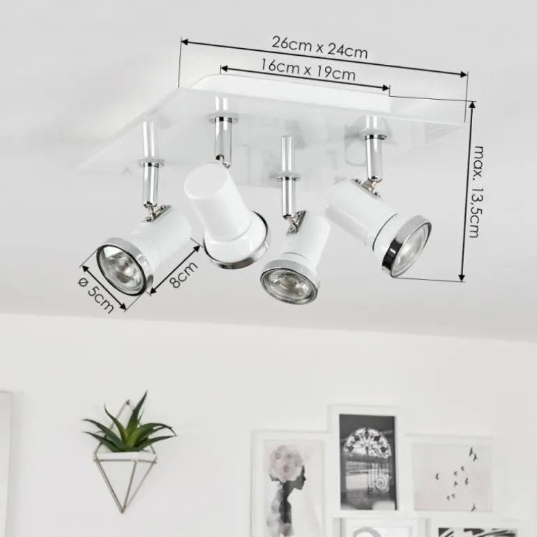 Plafonnier Lanrigan Chrome, Blanc, 4 lumières