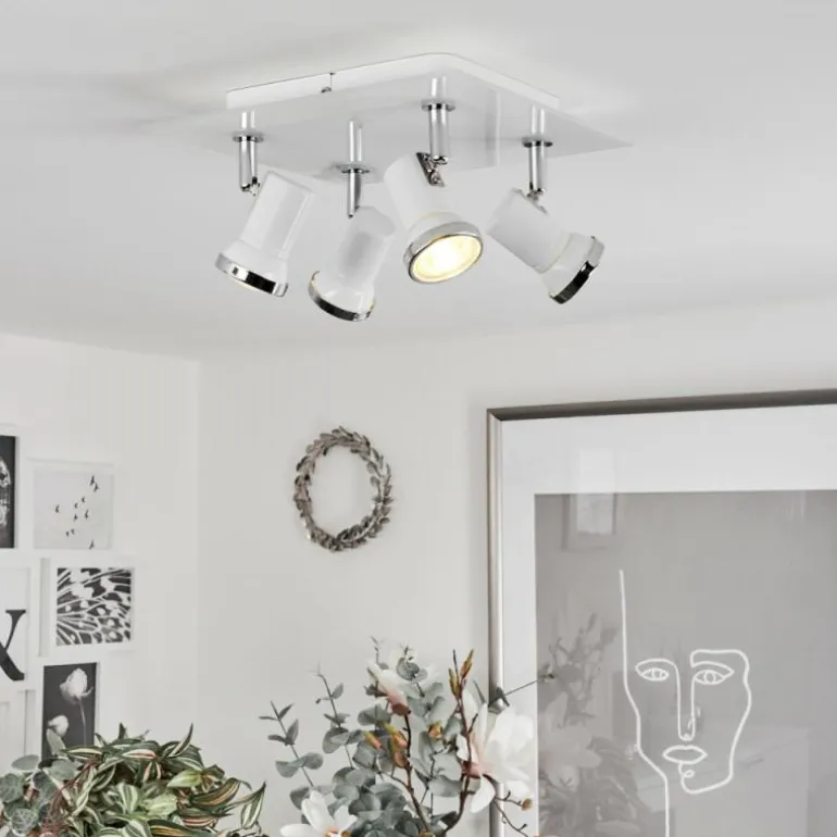 Plafonnier Lanrigan Chrome, Blanc, 4 lumières