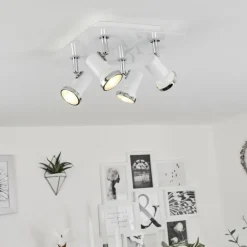 Plafonnier Lanrigan Chrome, Blanc, 4 lumières