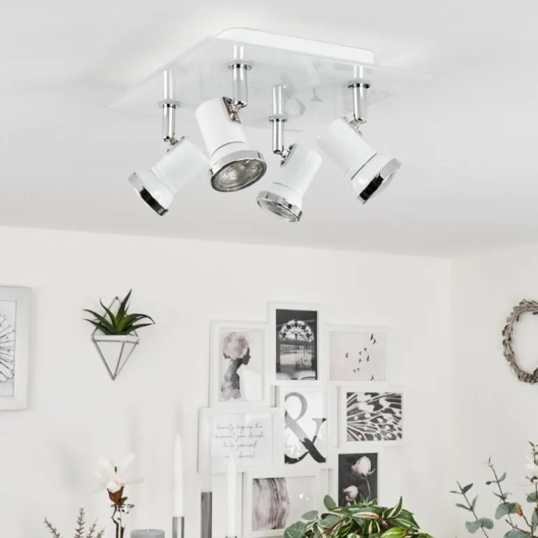 Plafonnier Lanrigan Chrome, Blanc, 4 lumières
