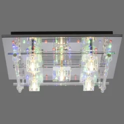 Plafonnier Leuchten-Direkt KEMAL2.0 LED Acier brossé, 68 lumières, Télécommandes, Changeur de couleurs