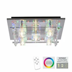 Plafonnier Leuchten-Direkt KEMAL2.0 LED Acier brossé, 68 lumières, Télécommandes, Changeur de couleurs