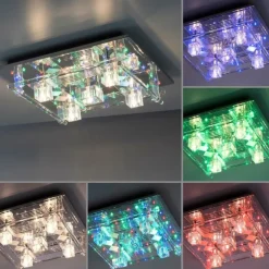 Plafonnier Leuchten-Direkt KEMAL2.0 LED Acier brossé, 68 lumières, Télécommandes, Changeur de couleurs