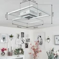 Plafonnier Lithgow LED Argenté, 2 lumières, Télécommandes, Changeur de couleurs