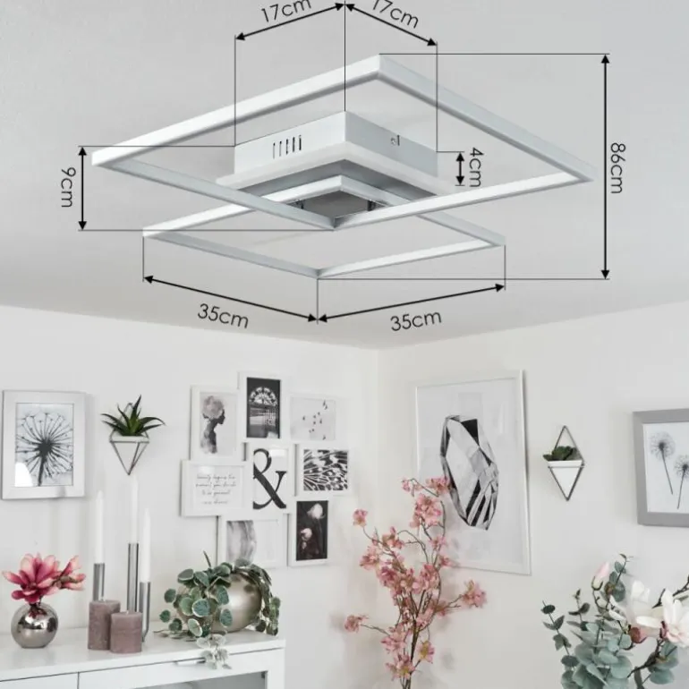 Plafonnier Lithgow LED Argenté, 2 lumières, Télécommandes, Changeur de couleurs