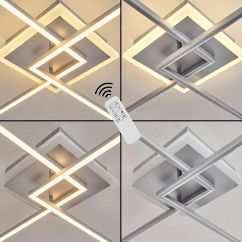 Plafonnier Lithgow LED Argenté, 2 lumières, Télécommandes, Changeur de couleurs