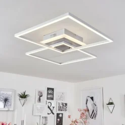 Plafonnier Lithgow LED Argenté, 2 lumières, Télécommandes, Changeur de couleurs