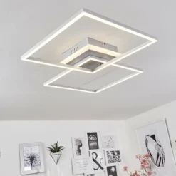 Plafonnier Lithgow LED Argenté, 2 lumières, Télécommandes, Changeur de couleurs