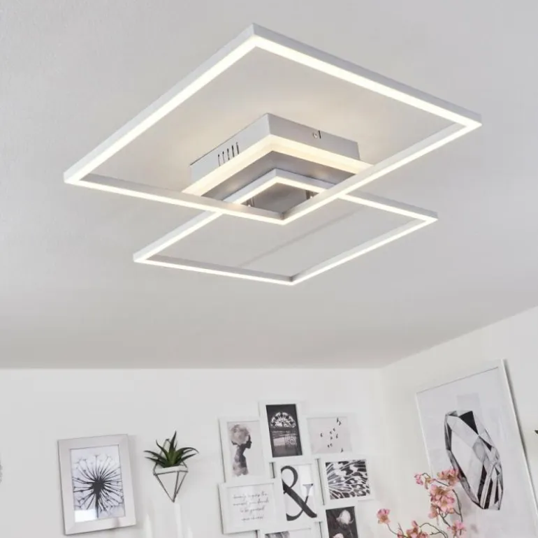 Plafonnier Lithgow LED Argenté, 2 lumières, Télécommandes, Changeur de couleurs
