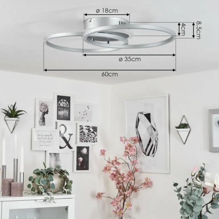 Plafonnier Lithgow LED Argenté, 2 lumières, Télécommandes, Changeur de couleurs