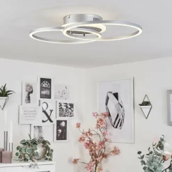Plafonnier Lithgow LED Argenté, 2 lumières, Télécommandes, Changeur de couleurs