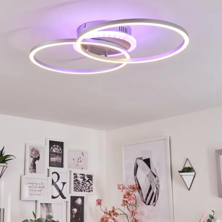 Plafonnier Lithgow LED Argenté, 2 lumières, Télécommandes, Changeur de couleurs