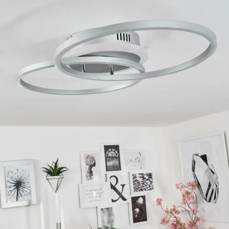 Plafonnier Lithgow LED Argenté, 2 lumières, Télécommandes, Changeur de couleurs