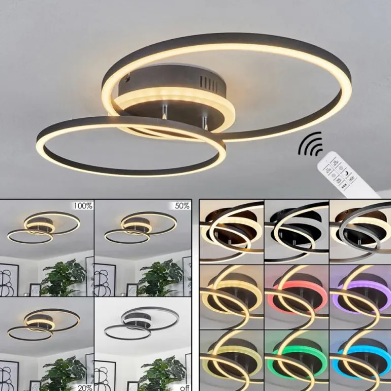 Plafonnier Lithgow LED Noir, 2 lumières, Télécommandes, Changeur de couleurs