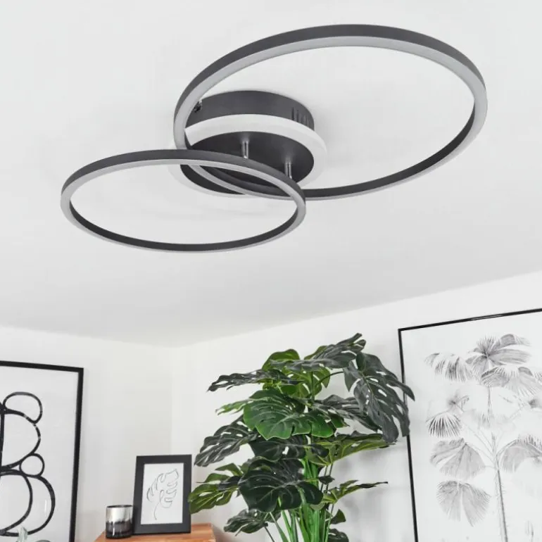 Plafonnier Lithgow LED Noir, 2 lumières, Télécommandes, Changeur de couleurs