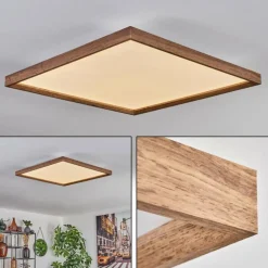 Plafonnier Longvic LED Brun, Couleur bois, Noir, 1 lumière