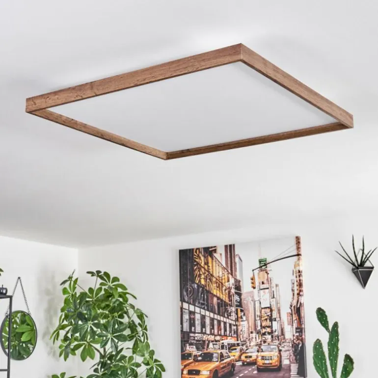 Plafonnier Longvic LED Brun, Couleur bois, Noir, 1 lumière