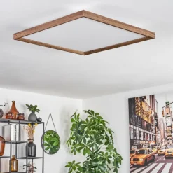 Plafonnier Longvic LED Brun, Couleur bois, Noir, 1 lumière
