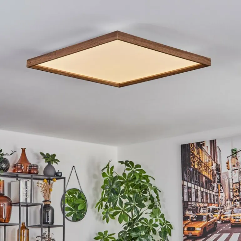 Plafonnier Longvic LED Brun, Couleur bois, Noir, 1 lumière