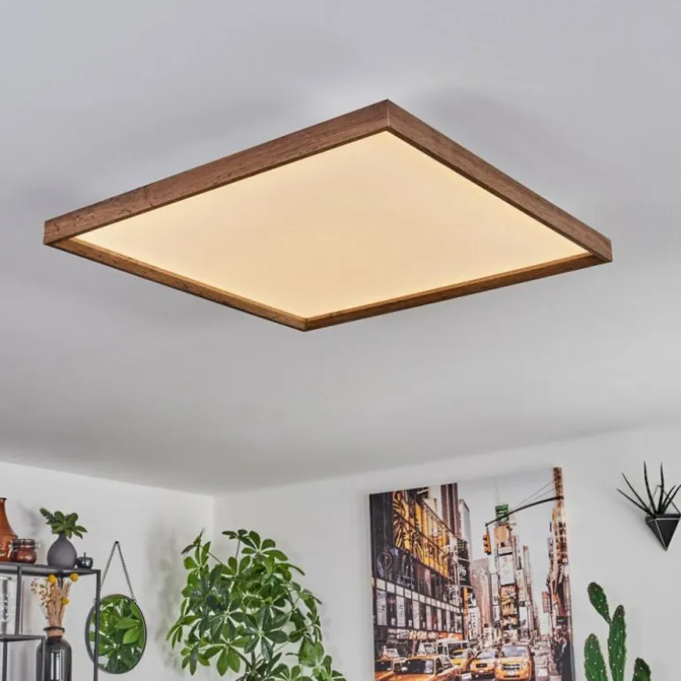 Plafonnier Longvic LED Brun, Couleur bois, Noir, 1 lumière