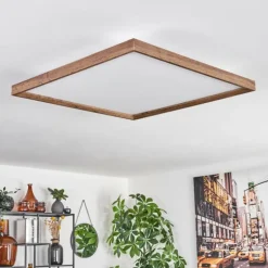 Plafonnier Longvic LED Brun, Couleur bois, Noir, 1 lumière
