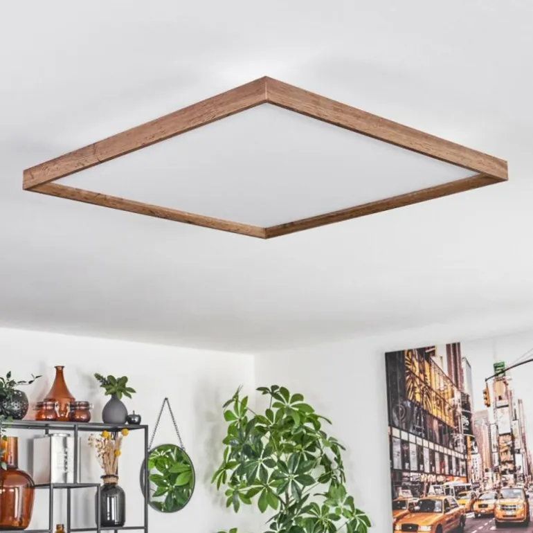 Plafonnier Longvic LED Brun, Couleur bois, Noir, 1 lumière
